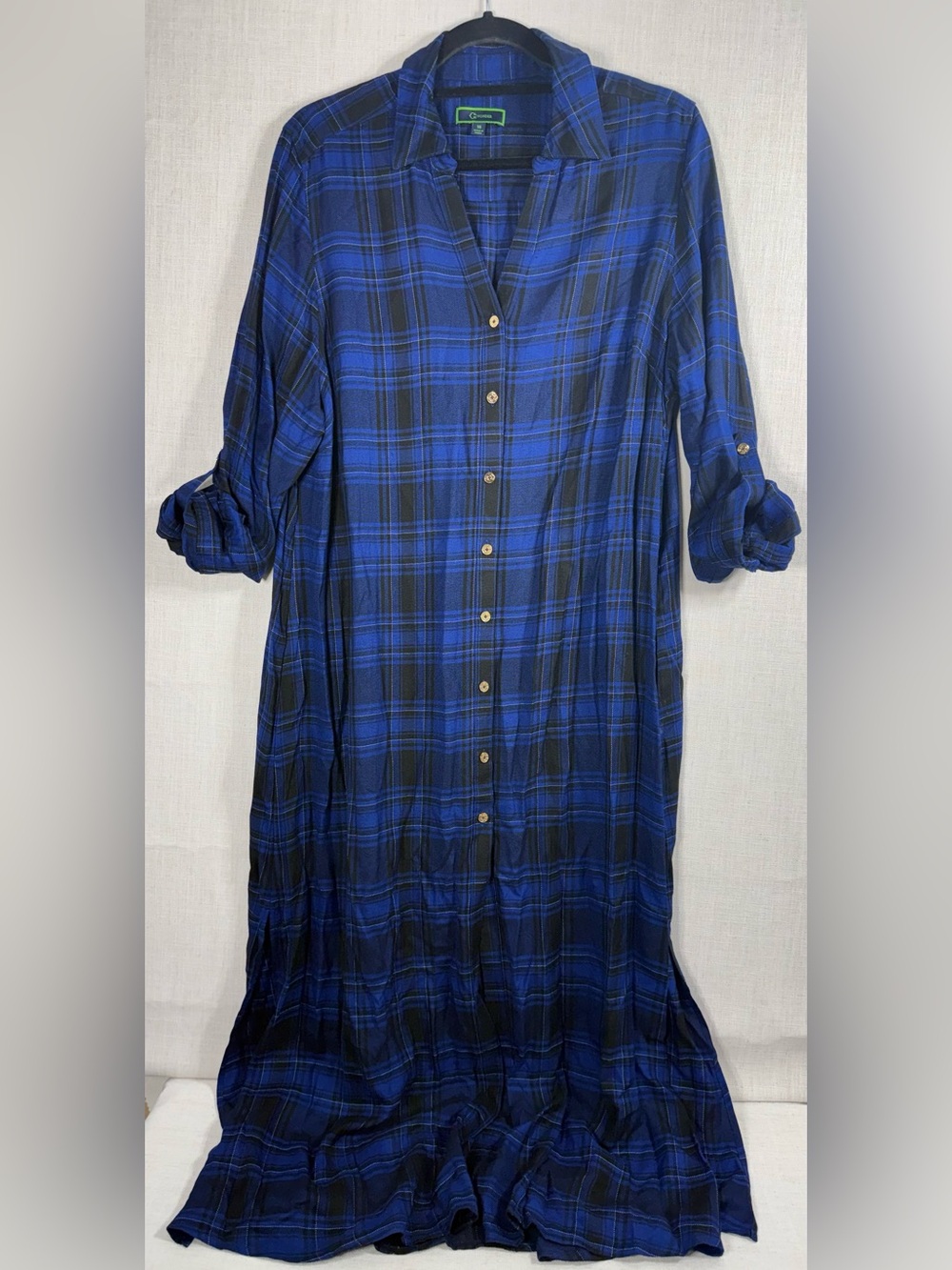 C. Wonder Blue and Black Plaid Long Sleeve Shirt Dress